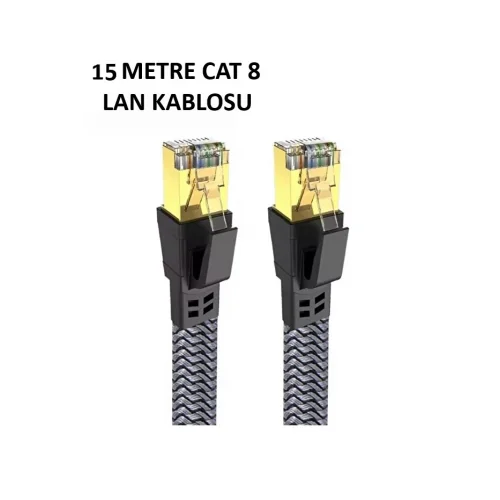 Mey İthalat® Cat 8 LAN Kablosu –Ethernet Kablosu Örgü Kaplama, Yüksek Hızlı (15 METRE)