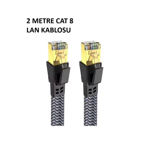Mey İthalat® Cat 8 LAN Kablosu –Ethernet Kablosu Örgü Kaplama, Yüksek Hızlı (2 METRE)