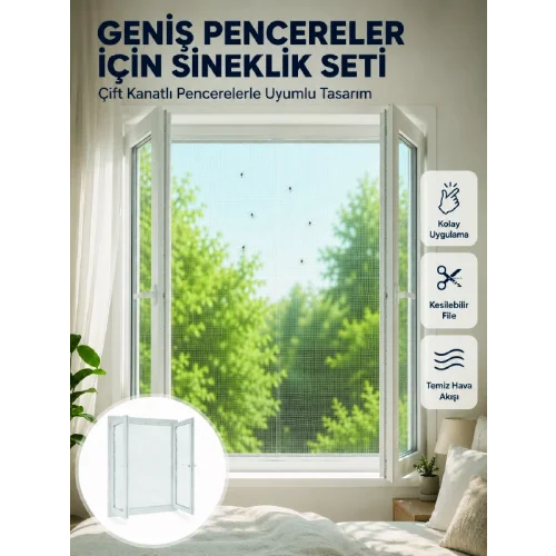 Mey İthalat® Çift Kanatlı Pencere Sineklik Seti Kesilebilir Koruyucu File