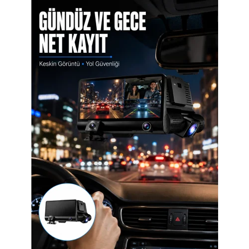 Mey İthalat® Çift Lens Araç Güvenlik Kamerası G Sensörlü Full HD Yeni Nesil