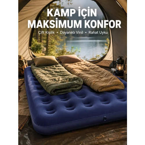 Mey İthalat® Kamp ve Festival İçin Şişirilebilir Yatak Çift Kişilik Sağlam Yapı