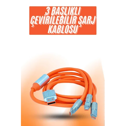 Mey İthalat® Çoklu Şarj Kablosu USB Type-C İOS Uyumlu 120W Hızlı Şarj Kablosu