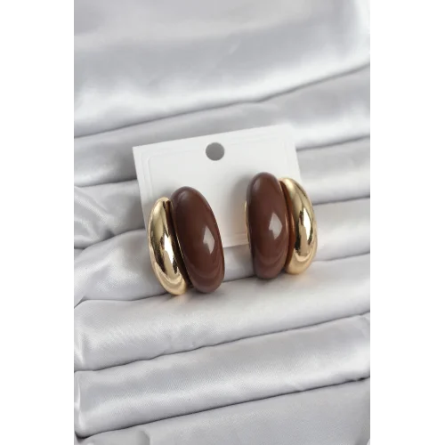 Mey İthalat® Damla Model Kahverengi Vintage Gold Renk Kadın Küpe