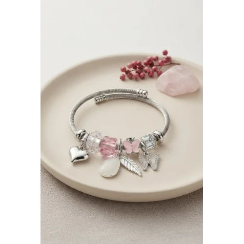 Mey İthalat® Damla Model Pembe Renk Charmlı Bileklik
