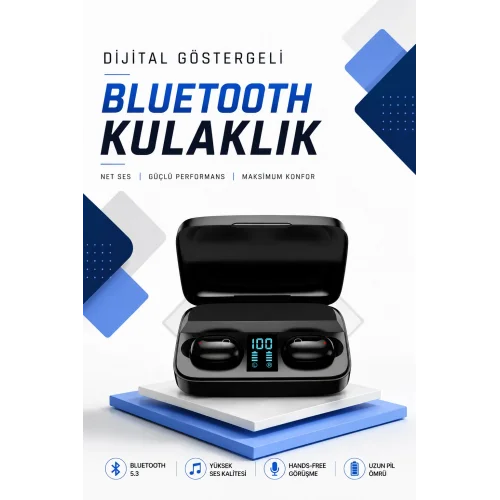 Mey İthalat® Dijital Göstergeli Bluetooth Kulaklık Kablosuz TWS Stereo Bluetooth 5.0