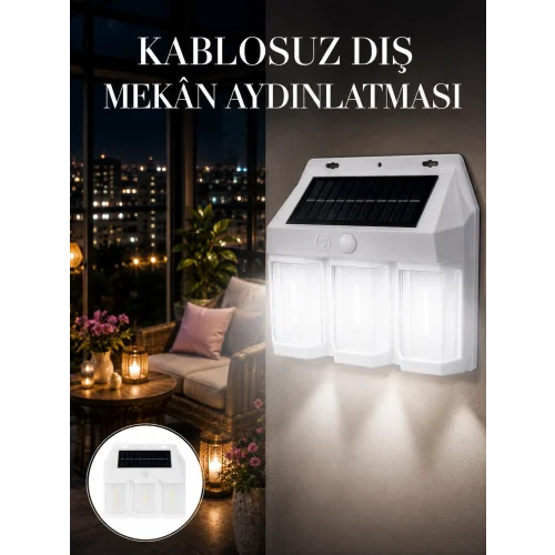 Mey İthalat® Dış Mekan Solar Duvar Lambası – 120° Hareket Algılama, 3 Işık Modu Yeni Nesil