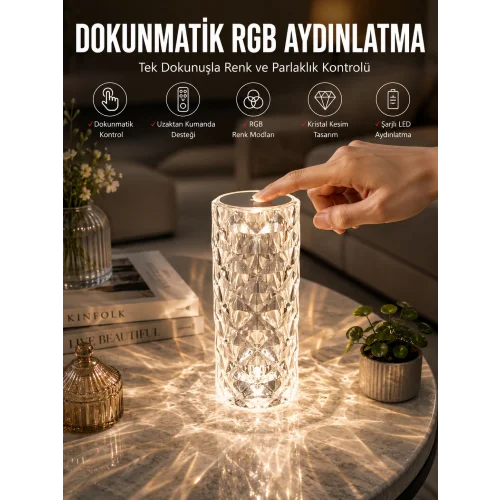 Mey İthalat® Dokunmatik Kristal Gece Lambası Hediyelik