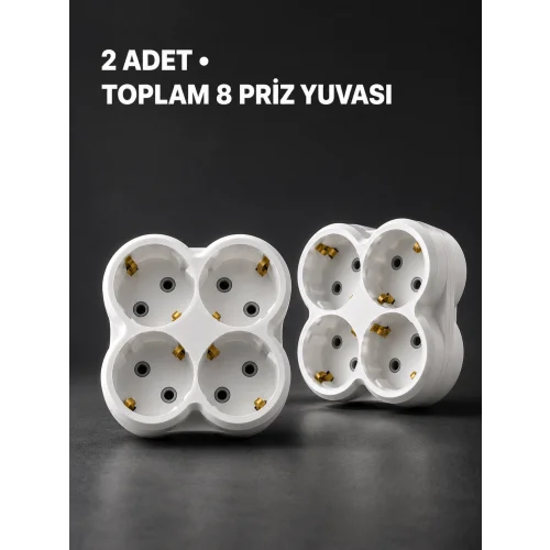 Mey İthalat® Duvar Tipi 4 Çıkışlı Priz Çoğaltıcı Kablosuz Kompakt Tasarım 2 Adet