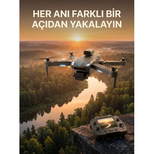 Mey İthalat® Ekranlı Kumandalı Çift Kameralı Drone ile Havadan Çekim