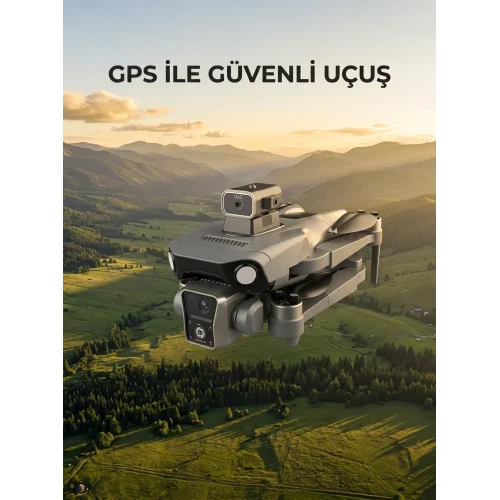 Mey İthalat® Ekranlı Kumandalı GPS Drone Çift Kameralı Katlanabilir Hava Aracı