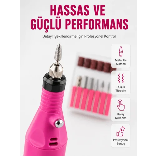 Mey İthalat® Elektrikli Manikür Pedikür Törpü Seti 6 Başlıklı Yeni Nesil