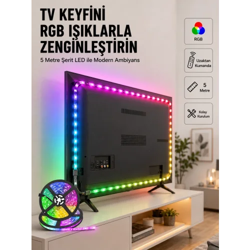 Mey İthalat® Enerji Tasarruflu RGB Şerit LED 5 Metre
