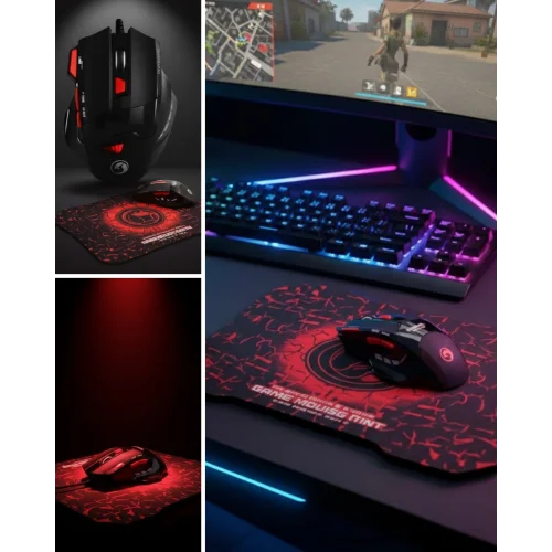 Mey İthalat® Ergonomik Gaming Mouse ve Mousepad 3 DPI Ayarlı LED Işıklı Tasarım