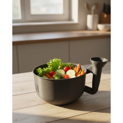 Mey İthalat® Ergonomik Saplı Sebze Süzgeçli Yıkayıcı Çok Amaçlı Mutfak Ürünü