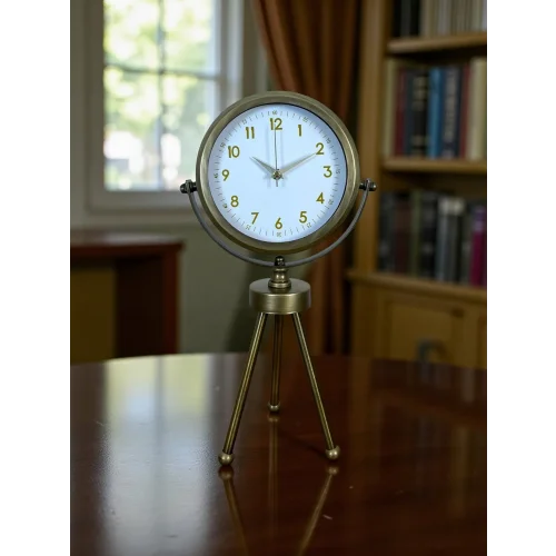 Mey İthalat® Eskitme Metal Gold Rakamlı Üç Ayaklı Masa Saati