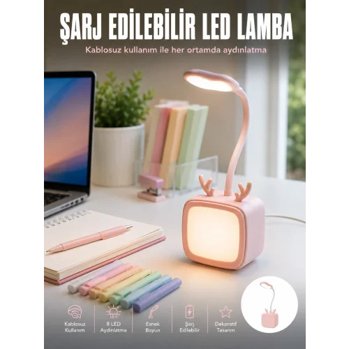Mey İthalat® Esnek Gövdeli LED Masa Lambası Taşınabilir Gece Aydınlatması
