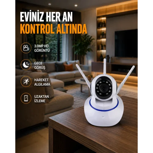 Mey İthalat® Full HD Akıllı IP Kamera – Gece Görüşlü, Hareket Sensörlü, Çift Yönlü Ses ve Online Kayıt Özellikli Yeni Nesil