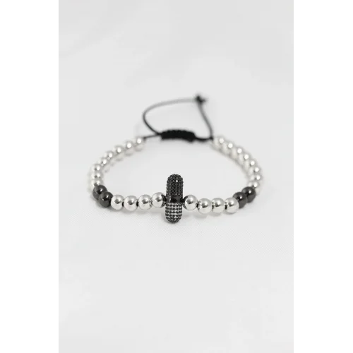 Mey İthalat® Füme Gümüş Renk Çelik Zirkon Objeli Asansörlü Bileklik