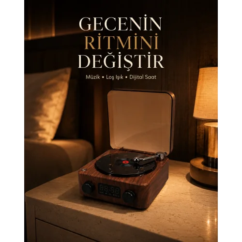 Mey İthalat® Gece Lambası Bluetooth Hoparlör Dijital Saat Çok Fonksiyonlu Su Dalgası Işıklı
