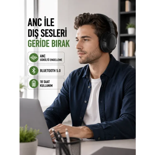 Mey İthalat® Geniş Frekans Aralıklı Bluetooth Kulak Üstü Kulaklık