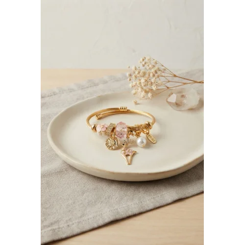 Mey İthalat® Geyik Model Gold Renk Pembe Charmlı Bileklik