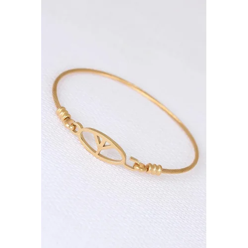 Mey İthalat® Gold Metal Çelik Figürlü Erkek Kelepçe Bileklik