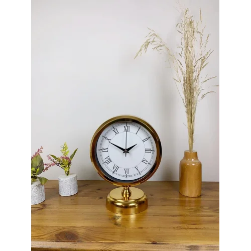 Mey İthalat® Gold Metal Retro Masa Saati 25×20 cm