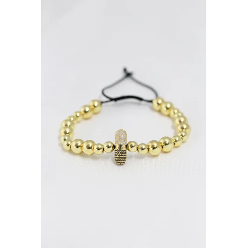 Mey İthalat® Gold Renk Çelik Zirkon Objeli Asansörlü Bileklik