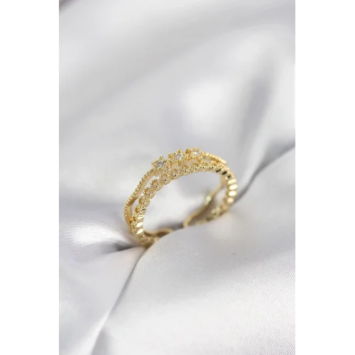 Mey İthalat® Gold Renk Minimal Yıldızlı Model Kadın Yüzük