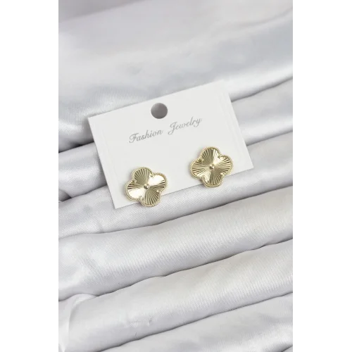 Mey İthalat® Gold Renk Pirinç Yonca Model Kadın Küpe