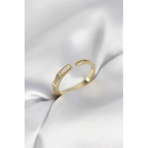 Mey İthalat® Gold Renk Sedefli Çubuk Model Kadın Yüzük