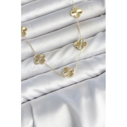 Mey İthalat® Gold Renk Yonca Model VIP Seri Kadın Kolye