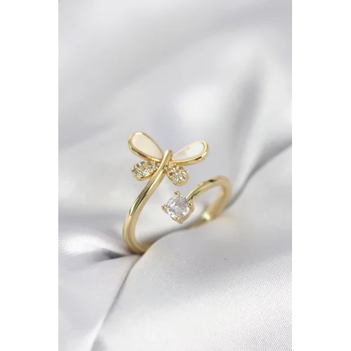 Mey İthalat® Gold Renk Yusufçuk Model Zirkon Taşlı Kadın Yüzük