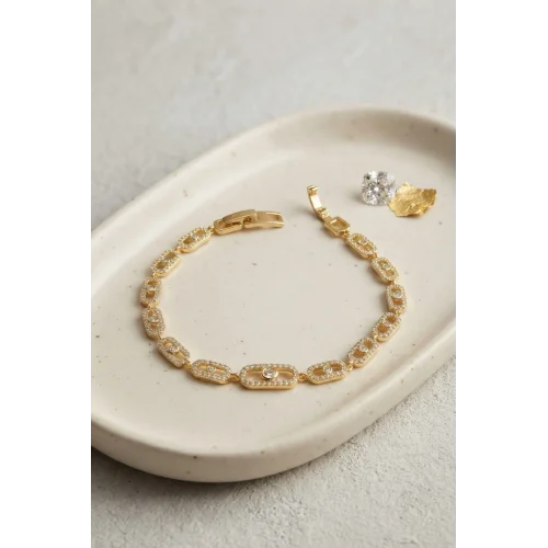 Mey İthalat® Gold Renk Zirkon Taşlı Messika Model Bileklik