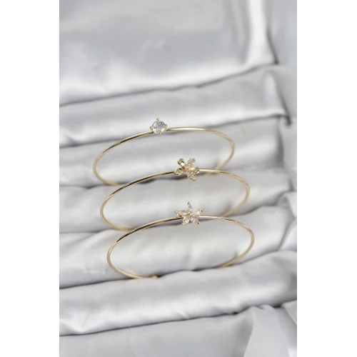 Mey İthalat® Gold Renk Zirkon Taşlı Pirinç 3lü Kadın Bileklik Kombini