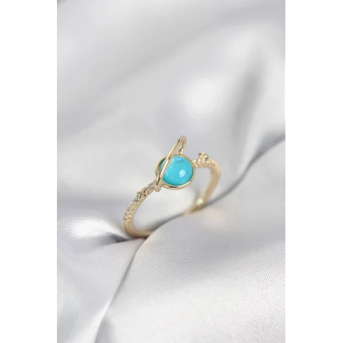 Mey İthalat® Gold Renk Zirkon Taşlı Satürn Model Kadın Yüzük