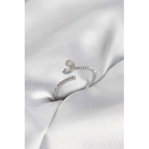 Mey İthalat® Gümüş Renk Pirinç Kuyruklu Kalp Model Kadın Yüzük