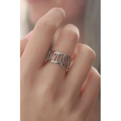 Mey İthalat® Gümüş Renk Roma Rakam Model Kadın Yüzük