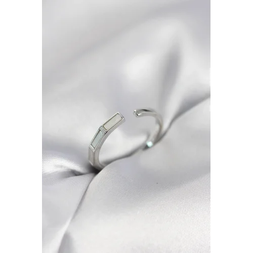 Mey İthalat® Gümüş Renk Sedefli Çubuk Model Kadın Yüzük