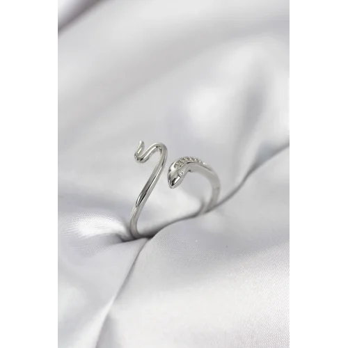 Mey İthalat® Gümüş Renk Yılan Model Zirkon Taşlı Kadın Yüzük