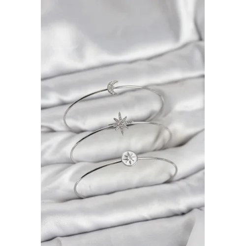 Mey İthalat® Gümüş Renk Zirkon Taşlı Kutup Yıldızı Model 3lü Kadın Bileklik Kombini