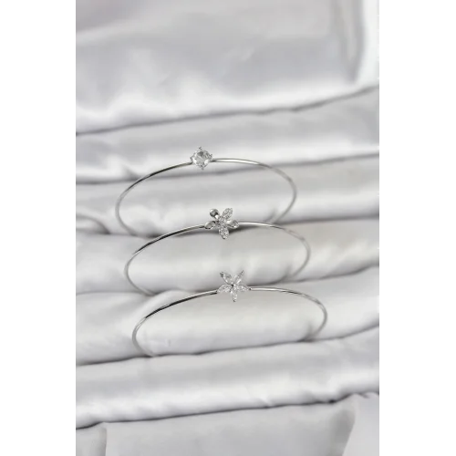 Mey İthalat® Gümüş Renk Zirkon Taşlı Pirinç 3lü Kadın Bileklik Kombini