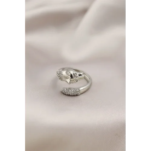 Mey İthalat® Gümüş Renkli Metal Kaplan Model Zirkon Taşlı Kadın Yüzük