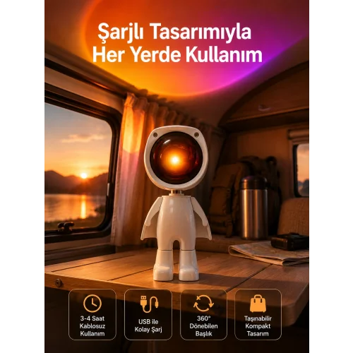 Mey İthalat® Gün Batımı Projektör Lamba Astronot Görünümlü Dekoratif Masa Lambası