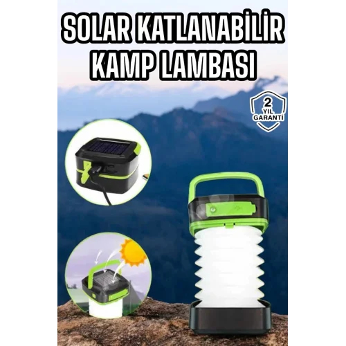 Mey İthalat® Güneş Enerjili Led Lamba Kamp Lambası Katlanabilir Lamba USB Şarjlı
