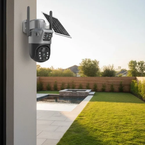 Mey İthalat®  Güneş Panelli Akıllı Güvenlik Kamerası 360° PTZ Hareketli,Kablosuz WiFi,Çift Anten ve Kameralı,Gece Görüşlü,Hareket Algılamalı,Solar Kamera