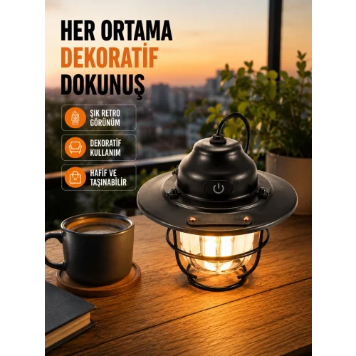 Mey İthalat® Hafif ve Taşınabilir Retro Tasarım Kamp Lambası