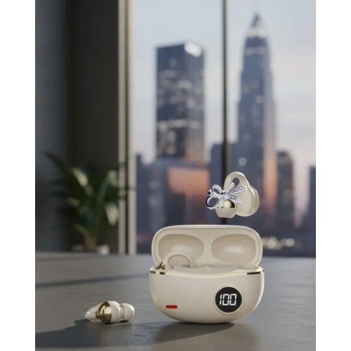 Mey İthalat® Handsfree Kablosuz Bluetooth Kulaklık Kristal Net Ses 2 Kurdele Küpe Hediyeli