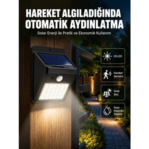Mey İthalat® Hareket Algılamalı Solar LED Güvenlik Lambası Yeni Nesil