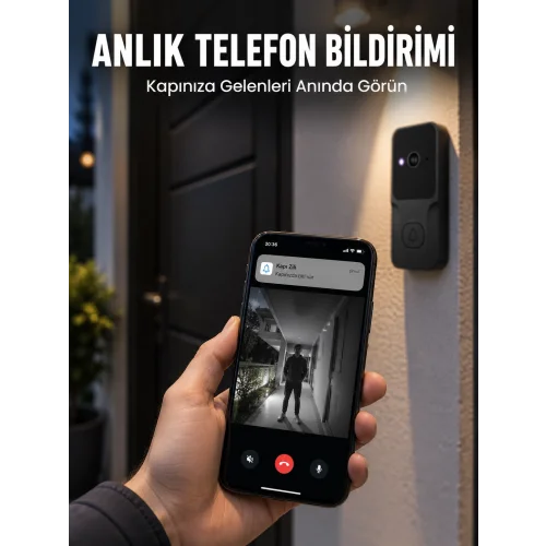 Mey İthalat® HD Kameralı Akıllı Kapı Zili | Çift Yönlü Sesli Wi-Fi Görüntülü Kapı Zili